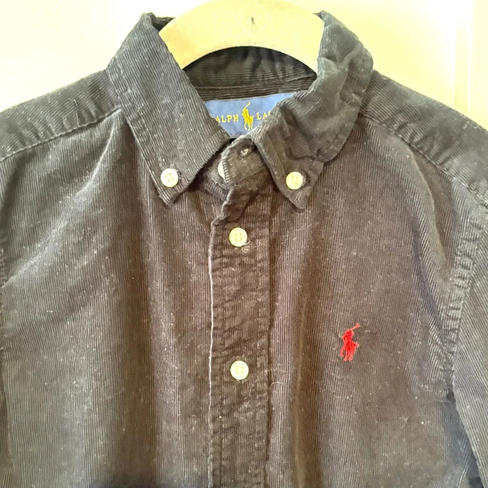 Ralph Lauren Boy's Black Cotton Corduroy Long Sleeved Button Front Shirt Size 5